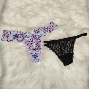 Bundle of 2 pairs Victoria's Secret Panties Black G String Lace Floral Thong S